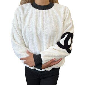 CHANEL Vintage CC Mark Logo Sweatshirt Terry Cloth White Black Cotton [106344]